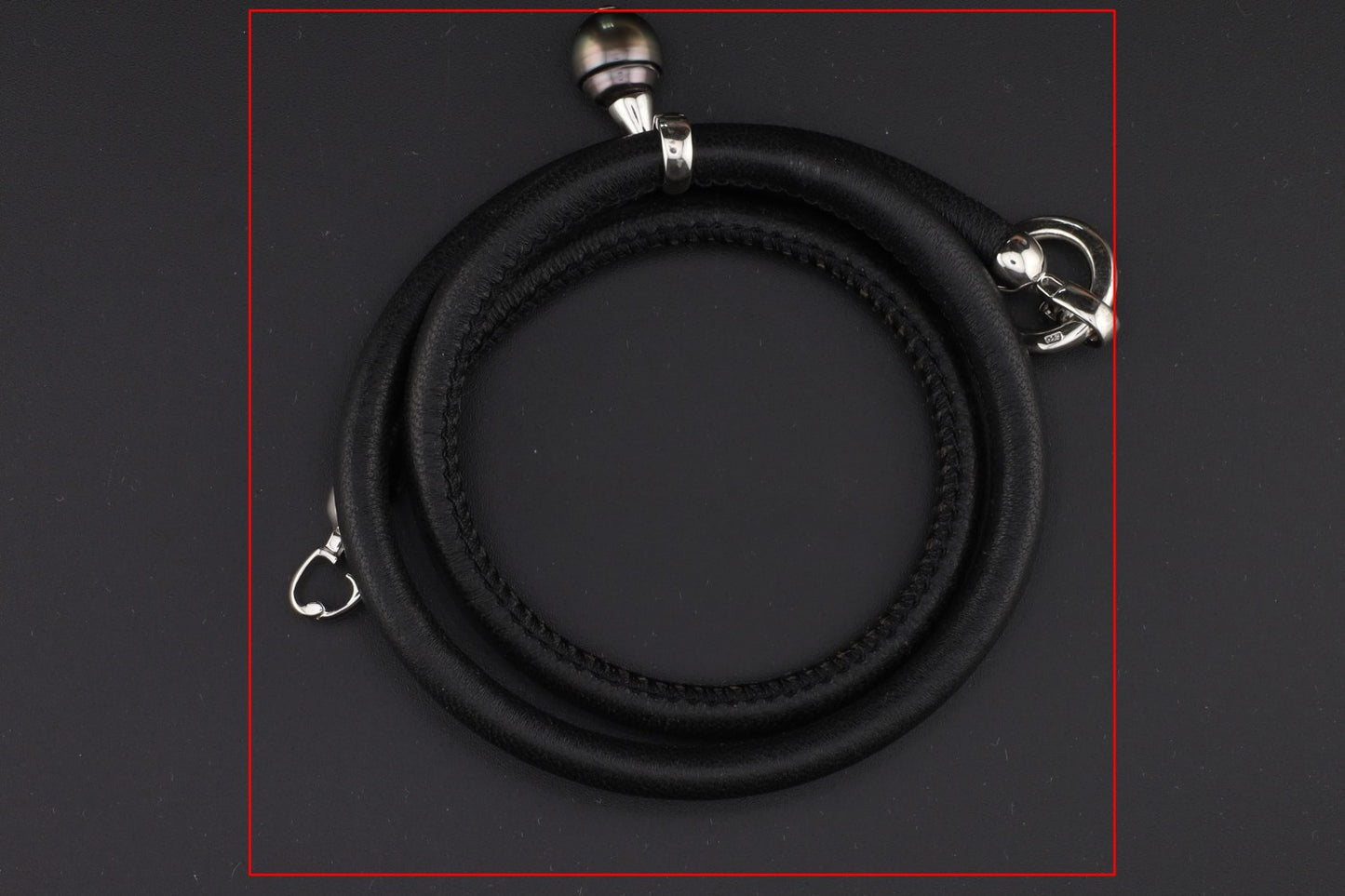 Armband Leder schwarz Perle