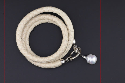 Armband Leder hellbraun Perle