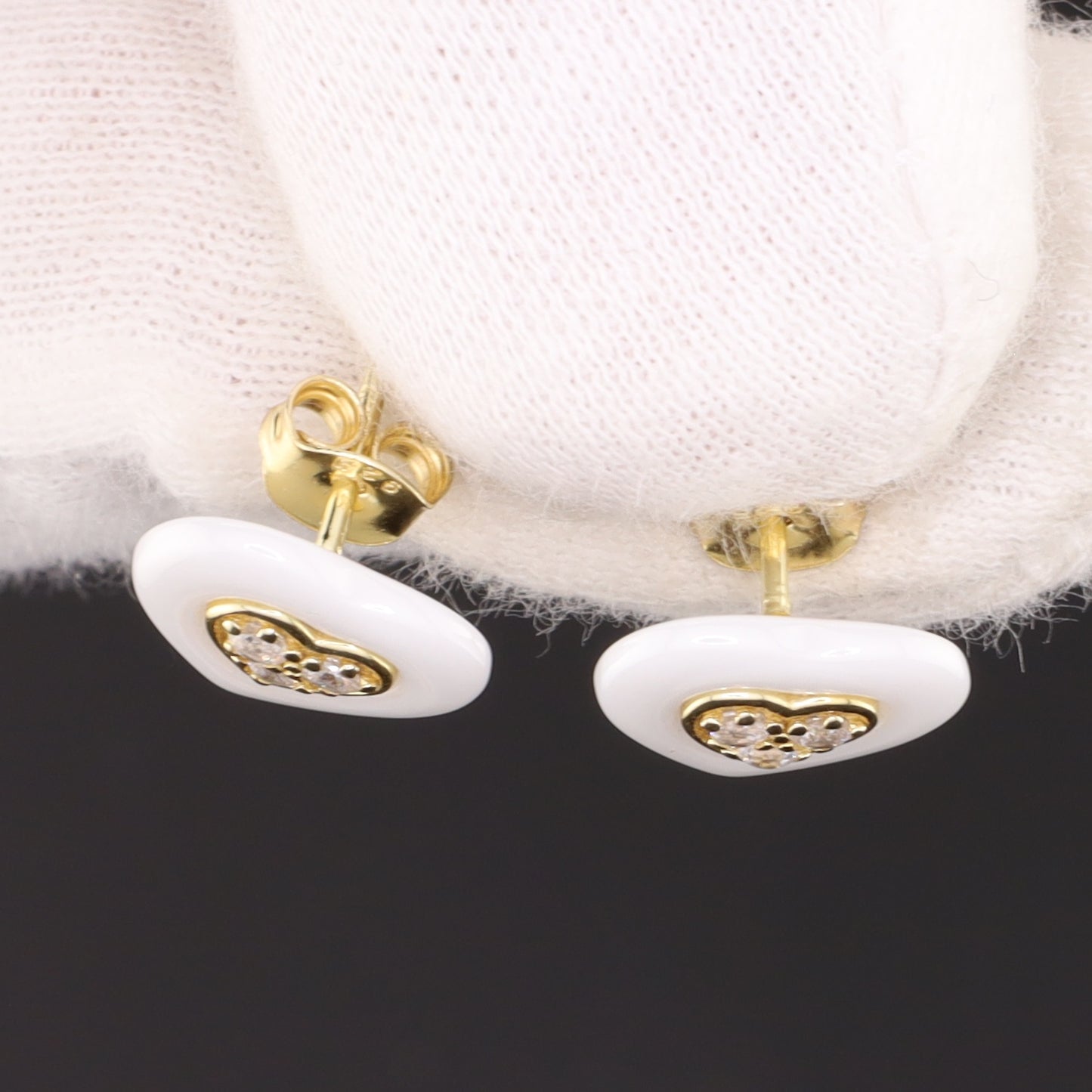 Ohrste Herz Kerami Zirkonia wei