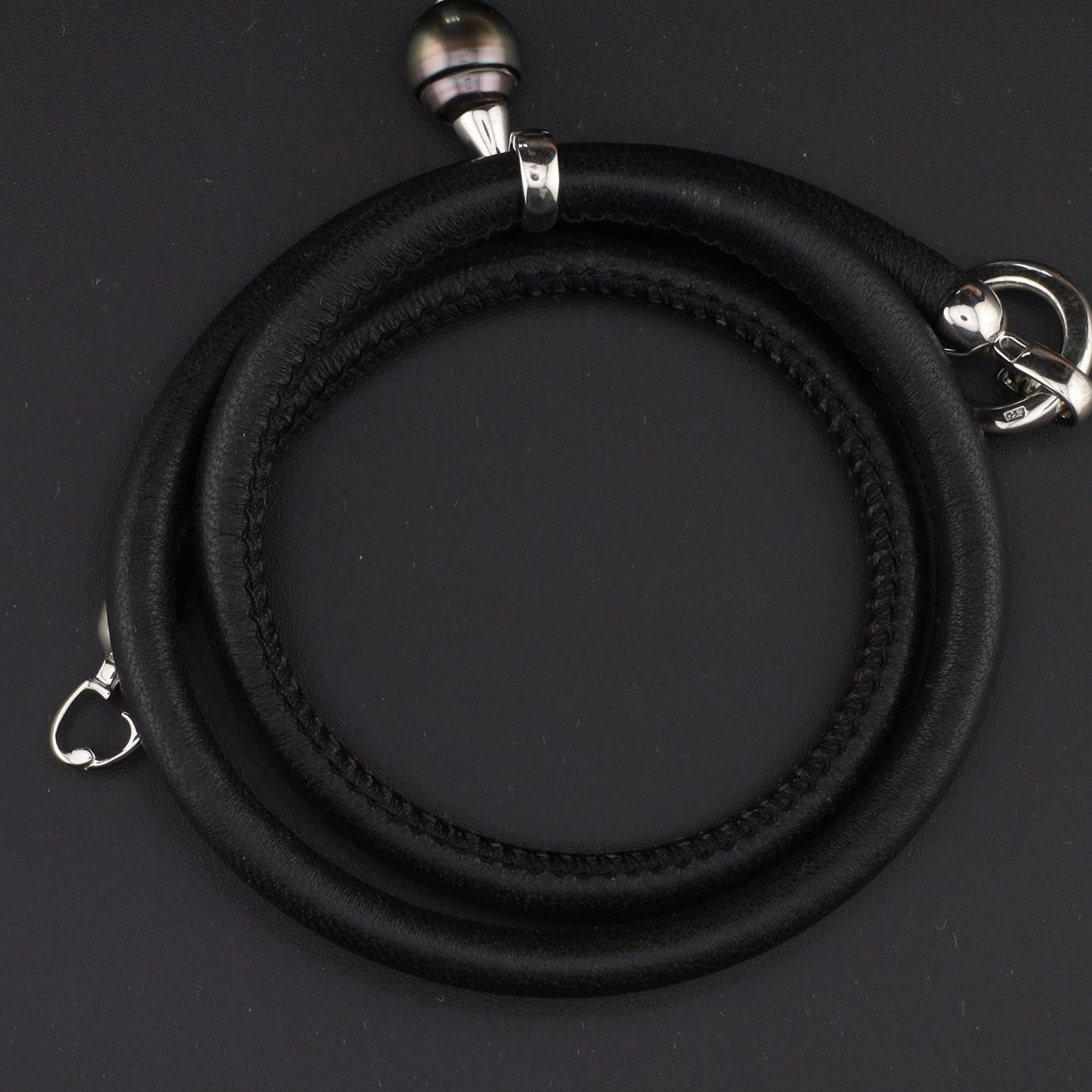 Armband Leder schwarz Perle