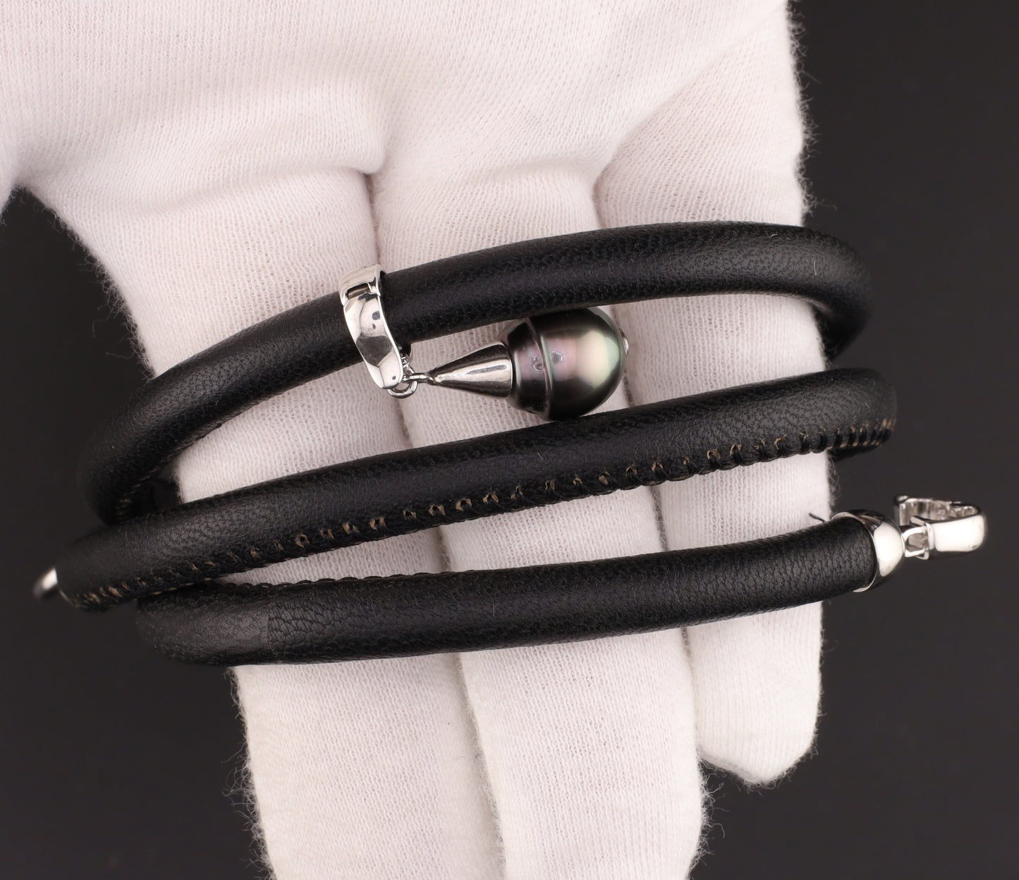 Armband Leder schwarz Perle