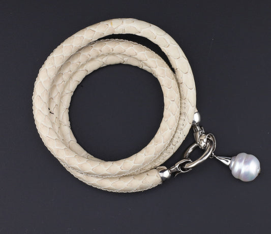 Armband Leder hellbraun Perle